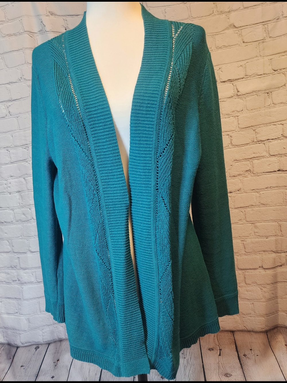 Coldwater Creek Teal Open-Front Knit Cardigan